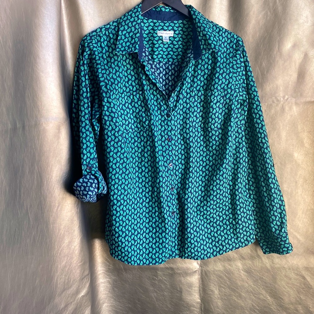 Croft & Barrow Green and Blue Paisley Button up Shirt sz XL